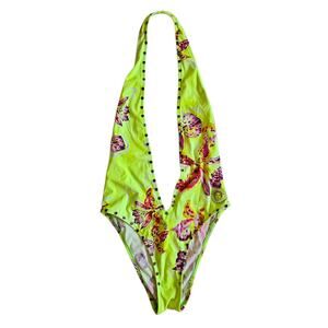 Y2k Versace One-Piece Swimsuit S/S 2000 Neon Orchid Runway Collection - Medium